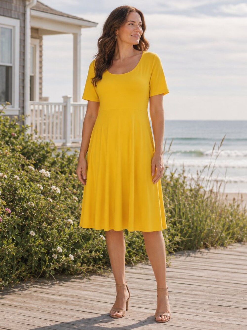 Lane Bryant yellow Jersey midi dress new